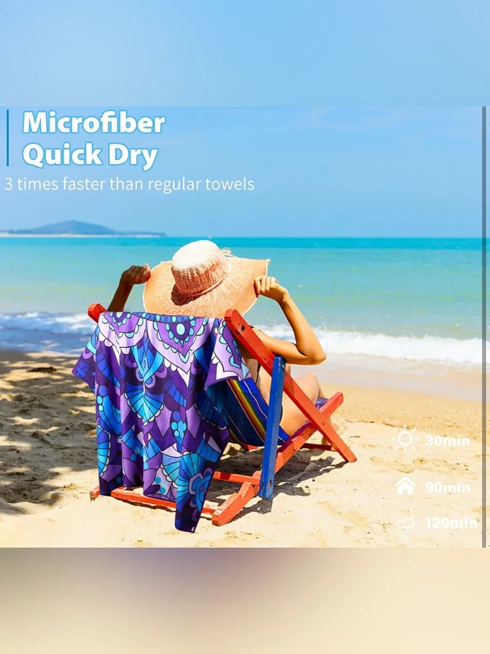 QINQINAMU || 2 PCK Beach Towel - Purple/Blue Floral Quick-Dry Microfiber